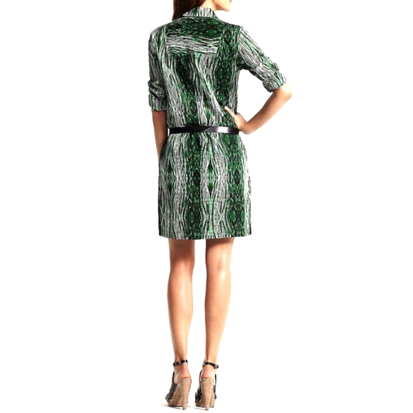 Derek Lam NWOT woodgrain stripe  shirt dress/coverup Large green black white - Picture 4 of 17